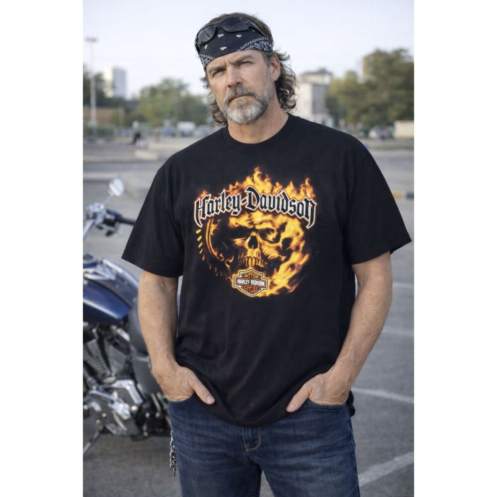Harley Davidson Burning Skull  T-Shirt  XL Monroe LA 2009